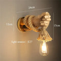 Rustic brass hand shape wall lamp bedroom hemp rope light
