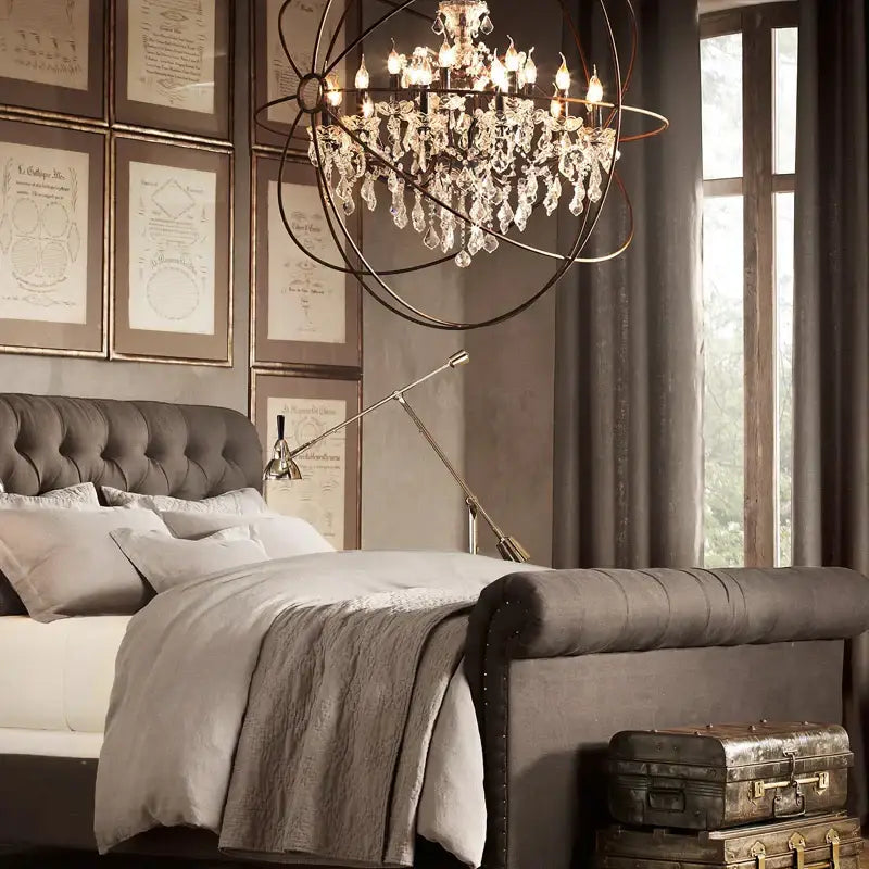 Rustic bronze crystal earth birdcage chandelier for dining room