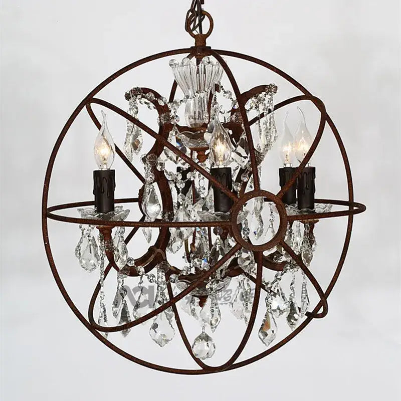 Rustic bronze crystal earth birdcage chandelier for dining room