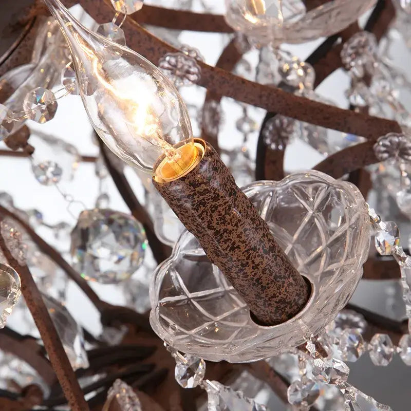 Rustic bronze crystal earth birdcage chandelier for dining room