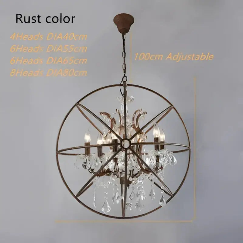 Rustic bronze crystal earth birdcage chandelier for dining room