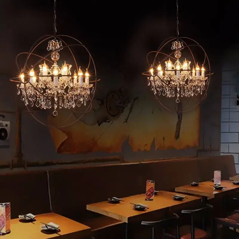 Rustic bronze crystal earth birdcage chandelier for dining room