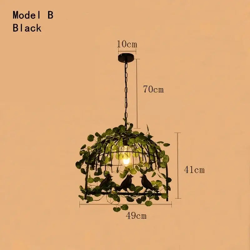 Rustic bronze iron bird cage chandelier dining room greenery light