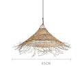 Rustic conical woven twig bamboo led pendant light for dining room