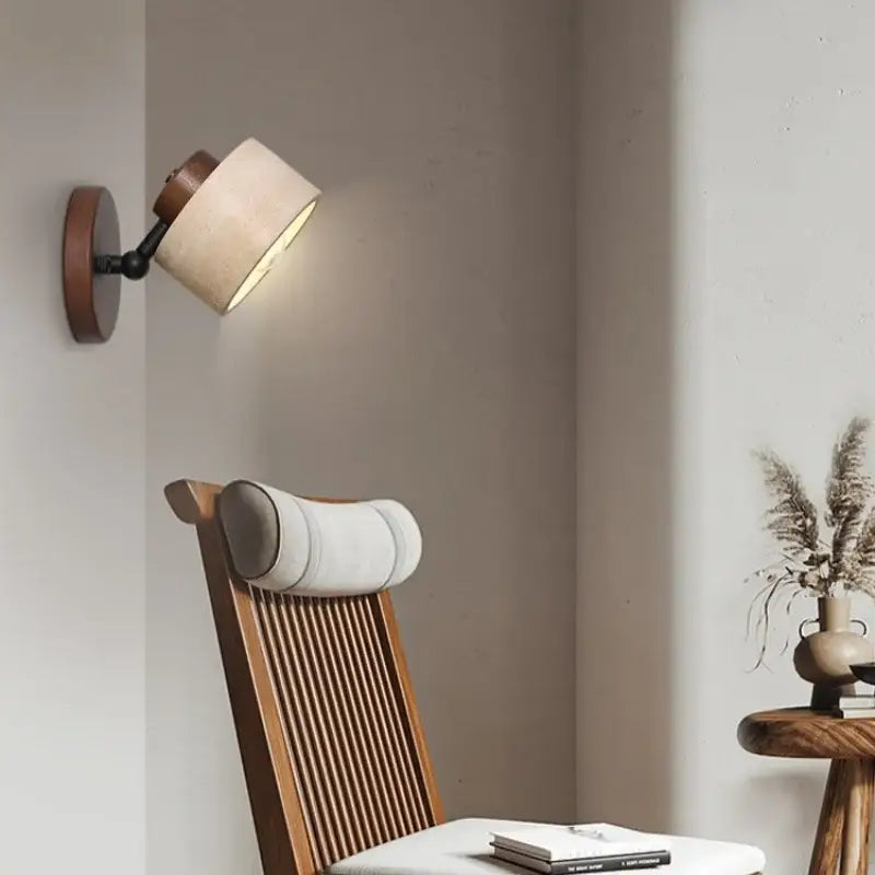 Rustic dark wood and beige concrete wall light bedroom sconce