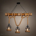 Rustic industrial bamboo hemp rope pendant light dining room cage