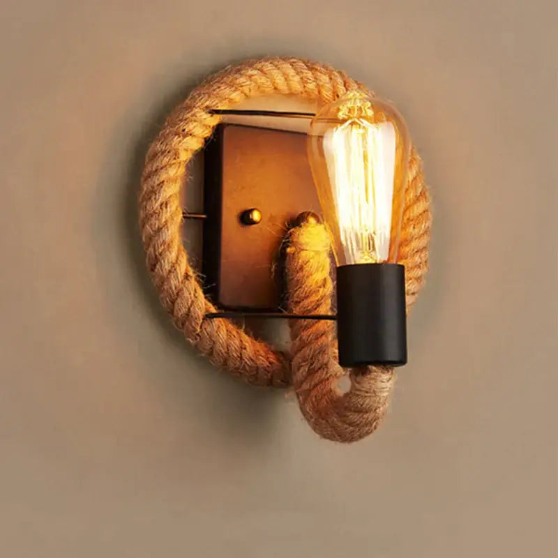 Rustic industrial hemp rope wall lamp bedroom edison sconce