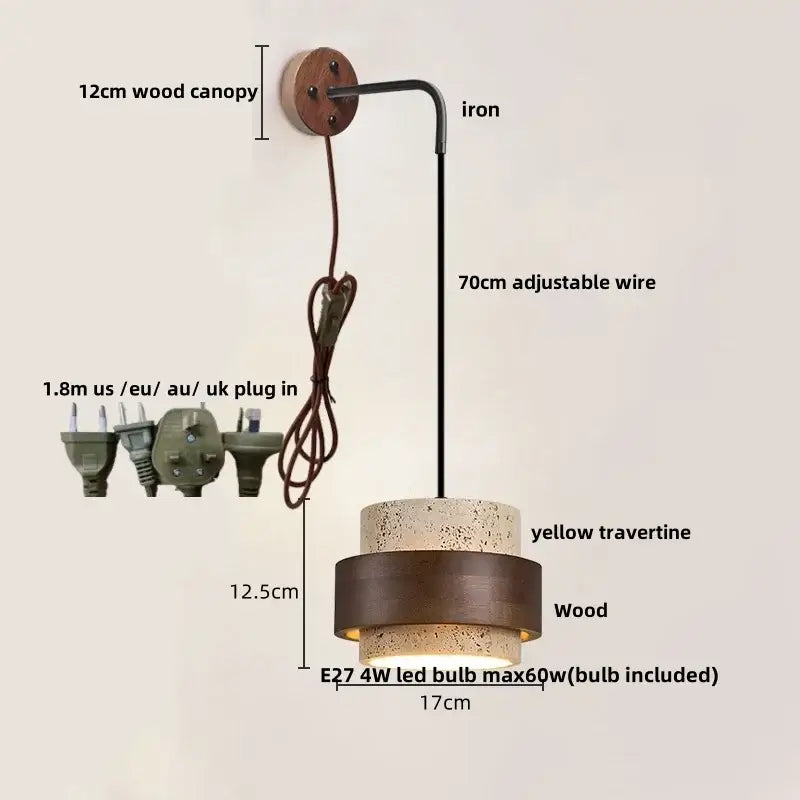Rustic industrial wood and concrete wall sconce bedroom light