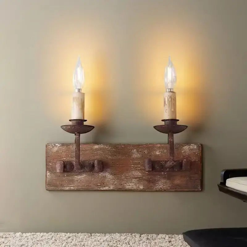 Rustic retro solid wood wall light for bedroom candle sconce