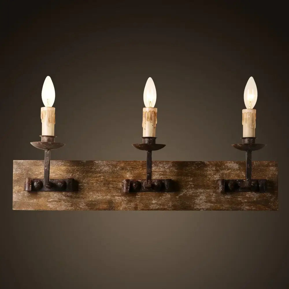 Rustic retro solid wood wall light for bedroom candle sconce
