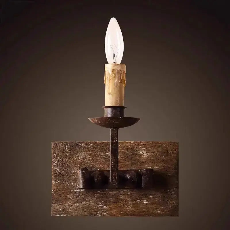Rustic retro solid wood wall light for bedroom candle sconce