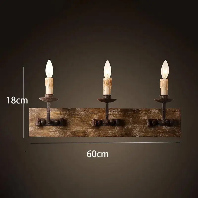 Rustic solid wood retro wall light bedroom candle sconce