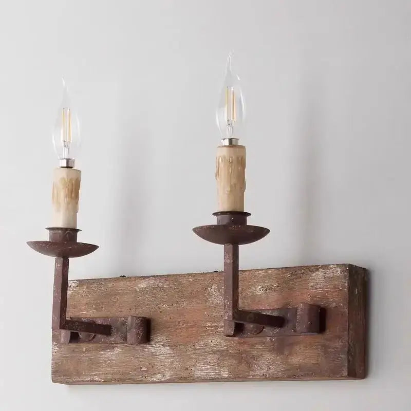Rustic solid wood retro wall light bedroom candle sconce