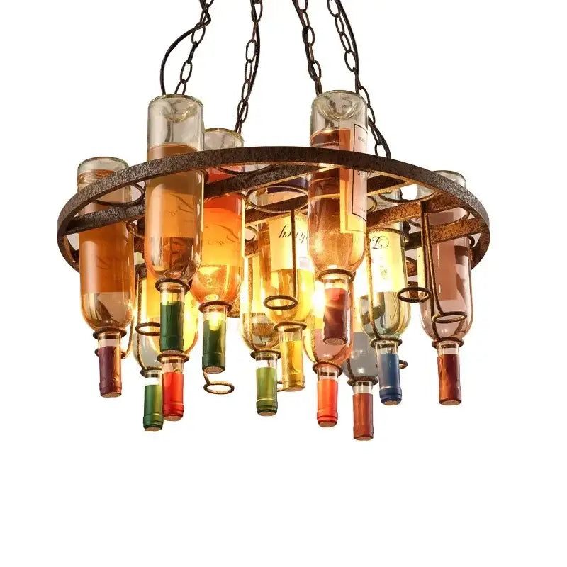 Rustic wine bottle iron led pendant chandelier for kitchen bar