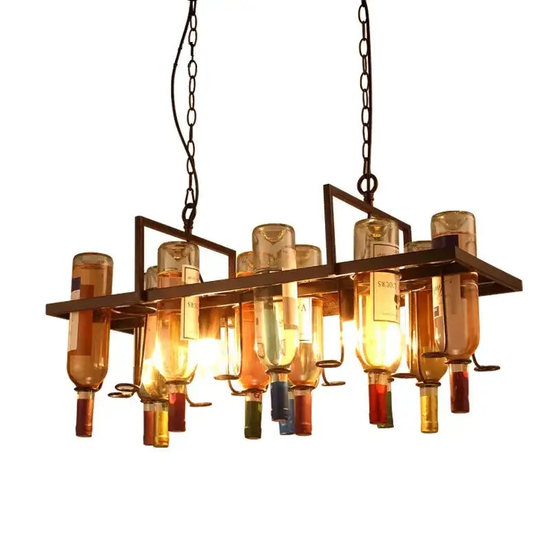 Rustic wine bottle iron led pendant chandelier for kitchen bar