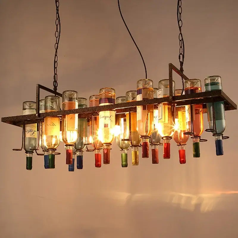 Rustic wine bottle iron led pendant chandelier for kitchen bar