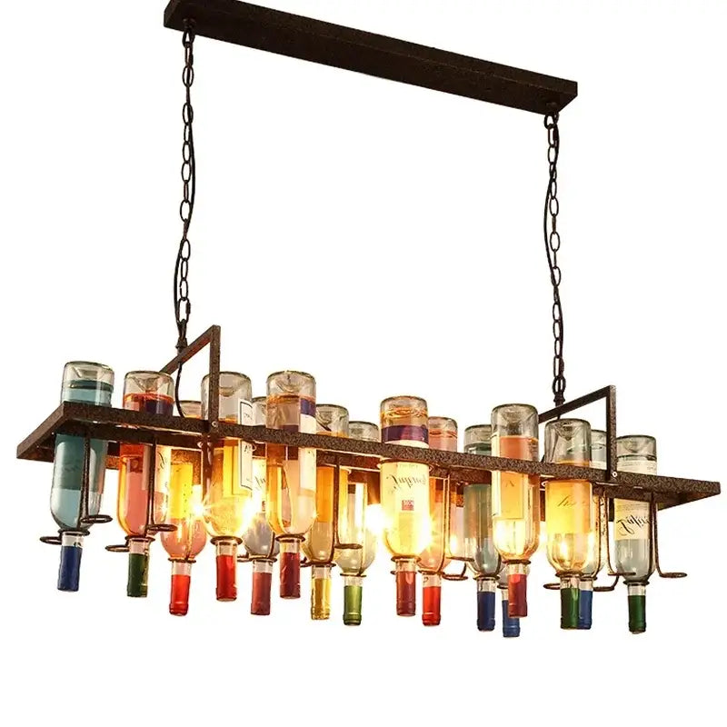 Rustic wine bottle iron led pendant chandelier for kitchen bar