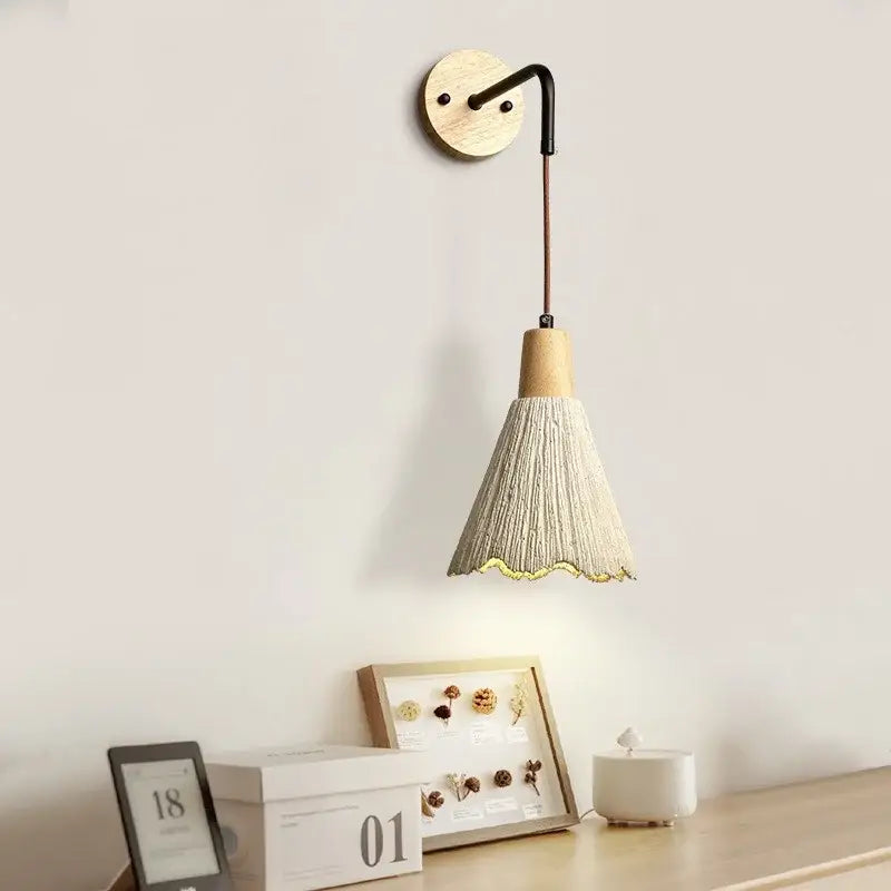 Rustic wood and gray cement led wall light bedroom sconce