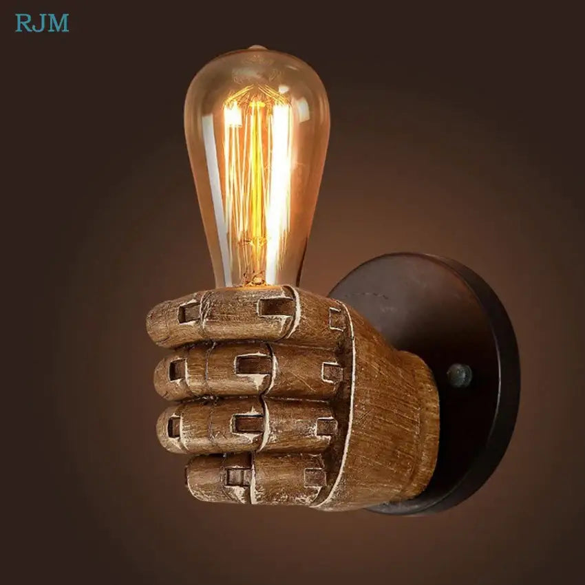 Rustic wooden hand model wall lamp living room vintage light