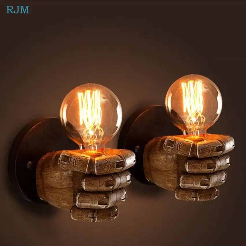 Rustic wooden hand model wall lamp living room vintage light