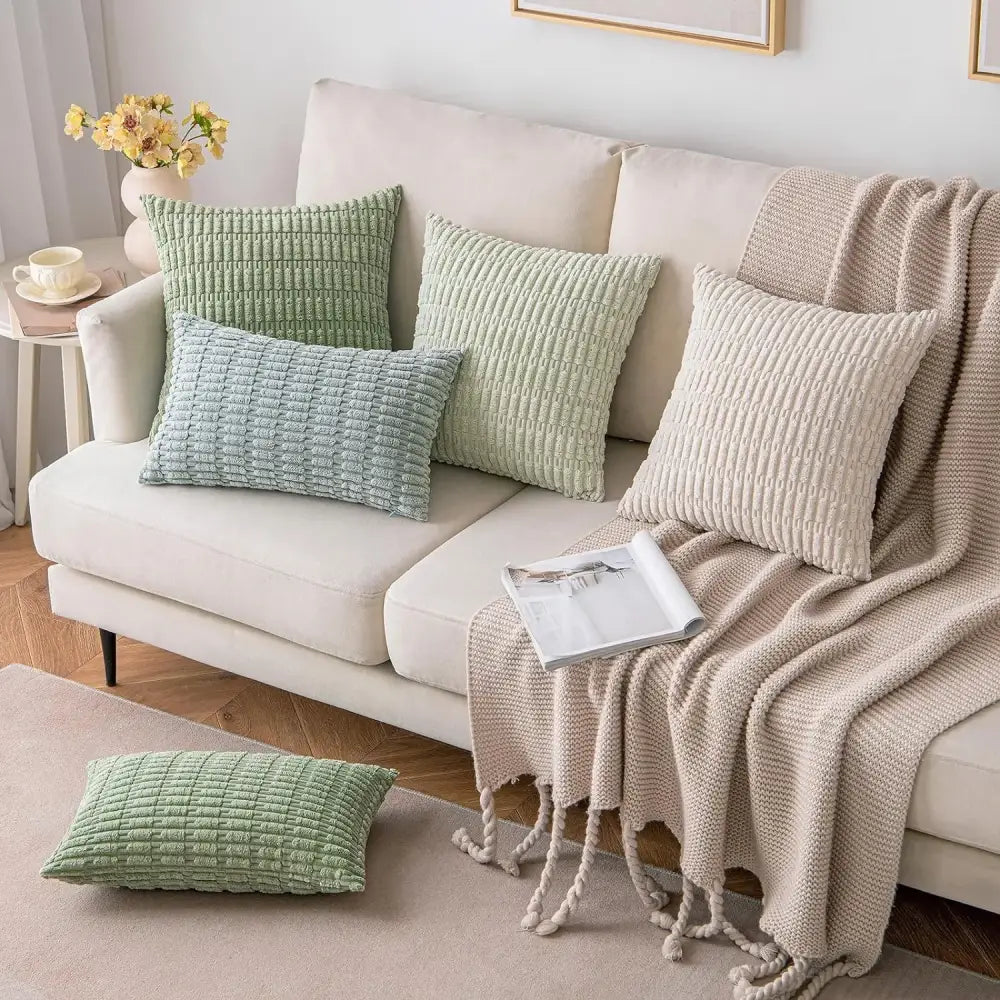 Sage green ribbed corduroy throw pillow cover living room decor