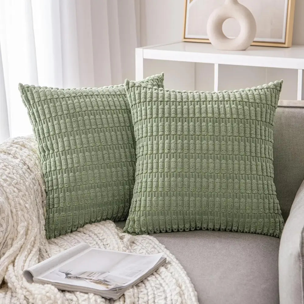 Sage green ribbed corduroy throw pillow cover living room decor