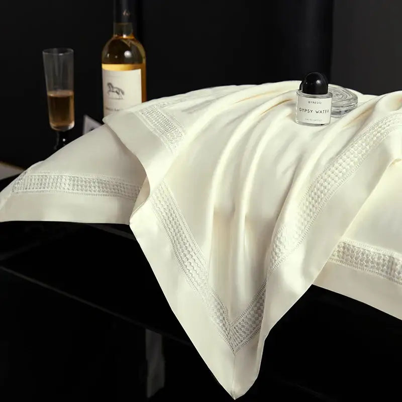 Satin cream & gold egyptian cotton duvet cover set bedroom bedding