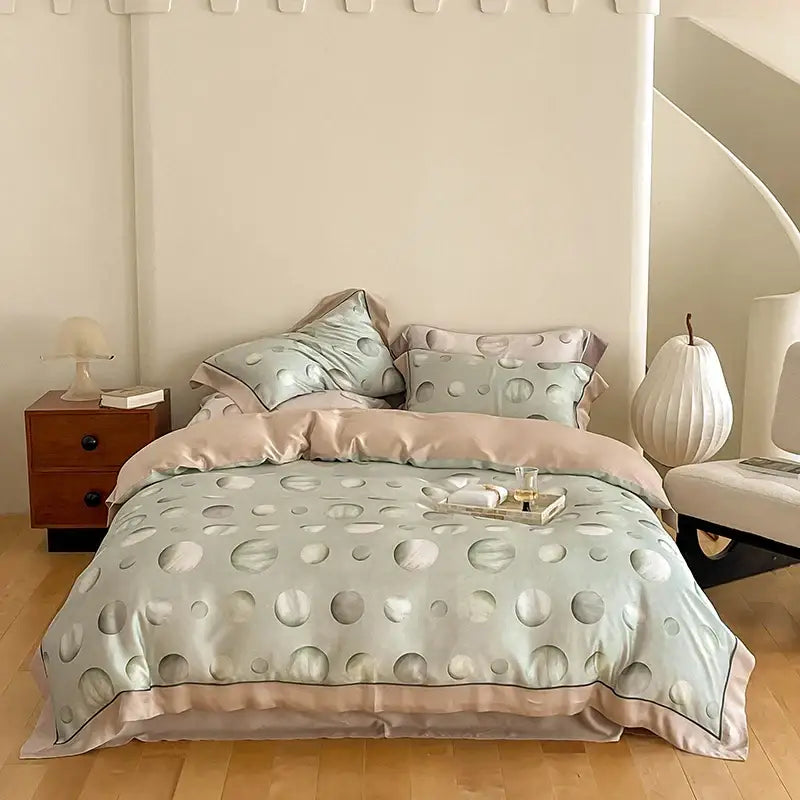 Satin light blue & pink egyptian cotton bedding set bedroom