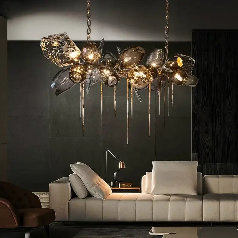 Sculptural gold glass shades pendant light dining room chandelier