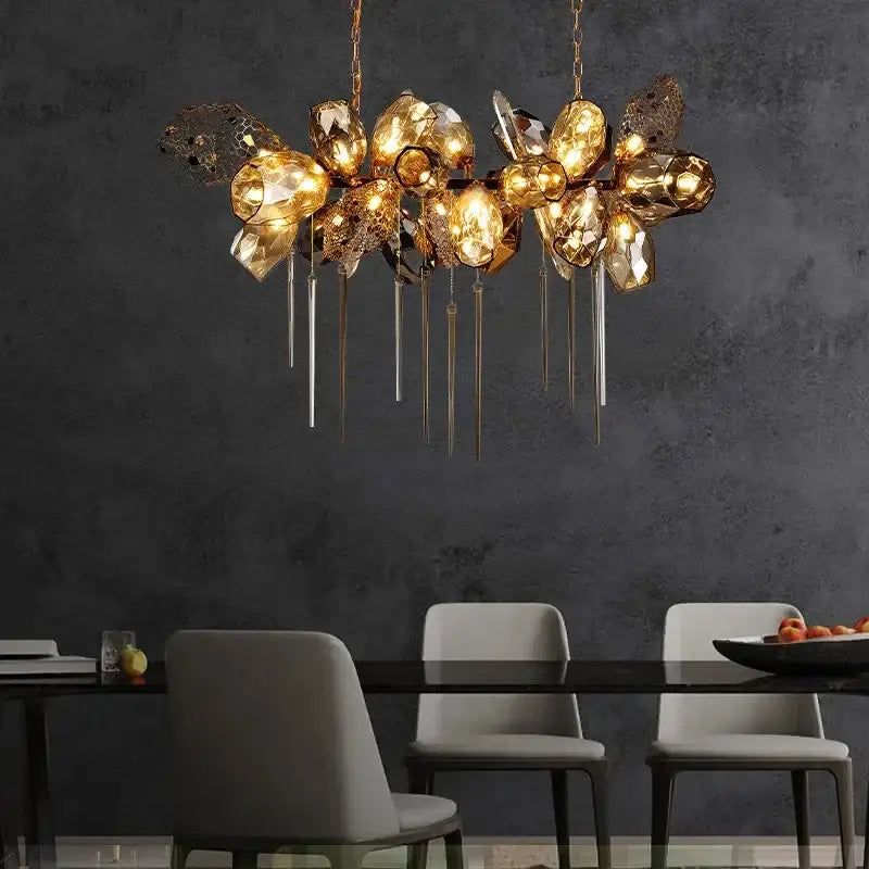 Sculptural gold glass shades pendant light dining room chandelier