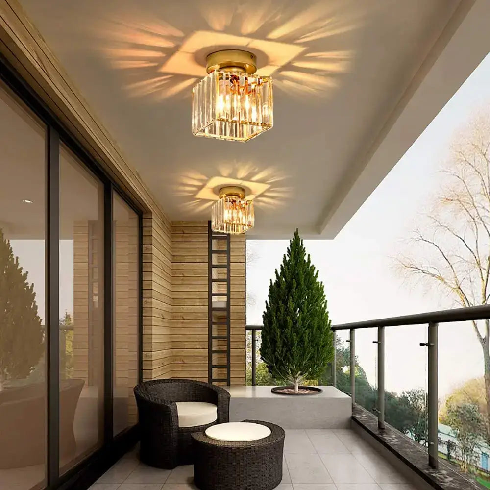 Set of 4 black & gold crystal mini ceiling lights for living room