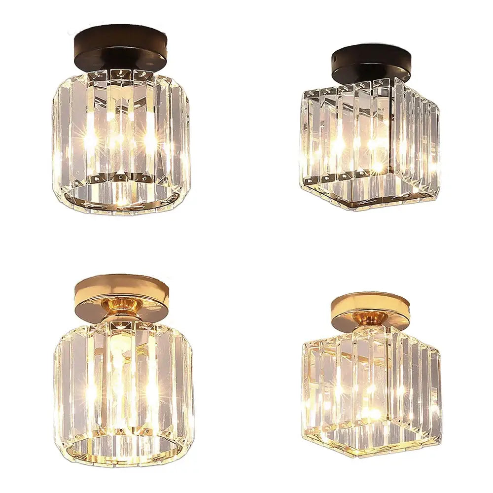 Set of 4 black & gold crystal mini ceiling lights for living room