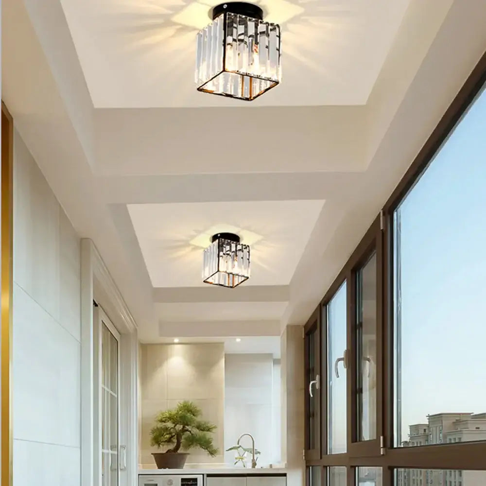 Set of 4 black & gold crystal mini ceiling lights for living room