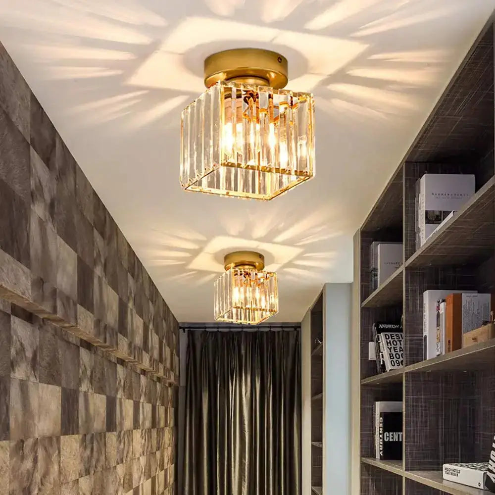 Set of 4 black & gold crystal mini ceiling lights for living room