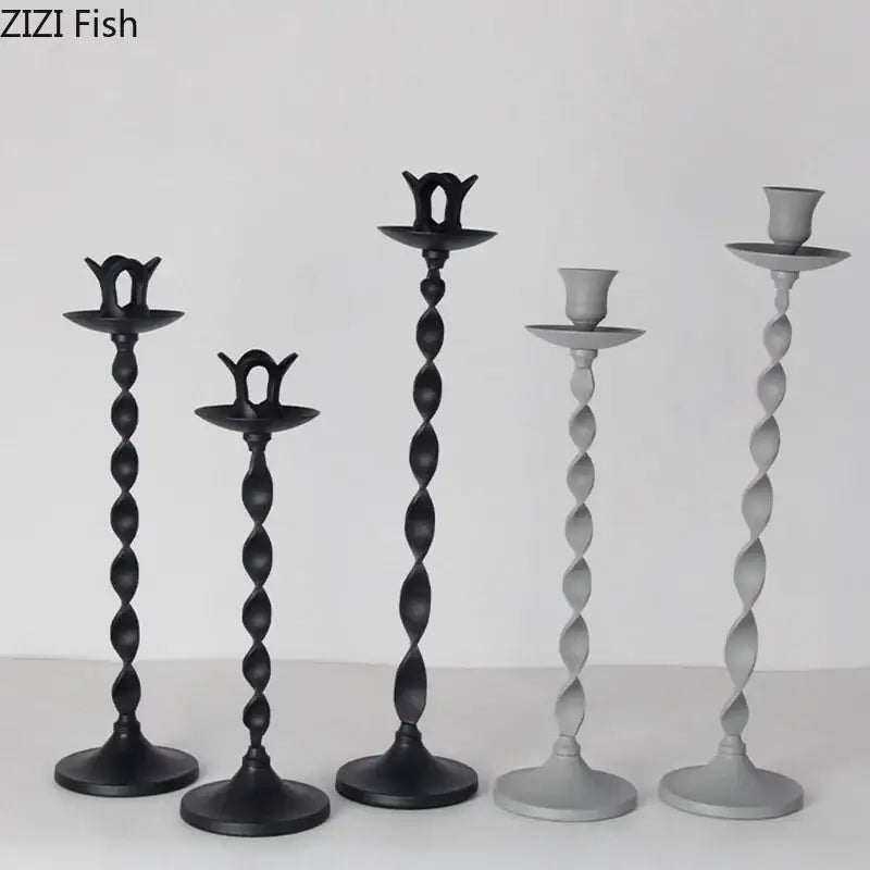 Set of 4 golden candlestick holders dining room twisted metal decor