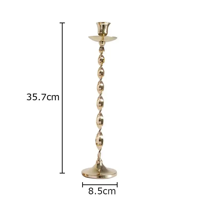 Set of 4 golden candlestick holders dining room twisted metal decor