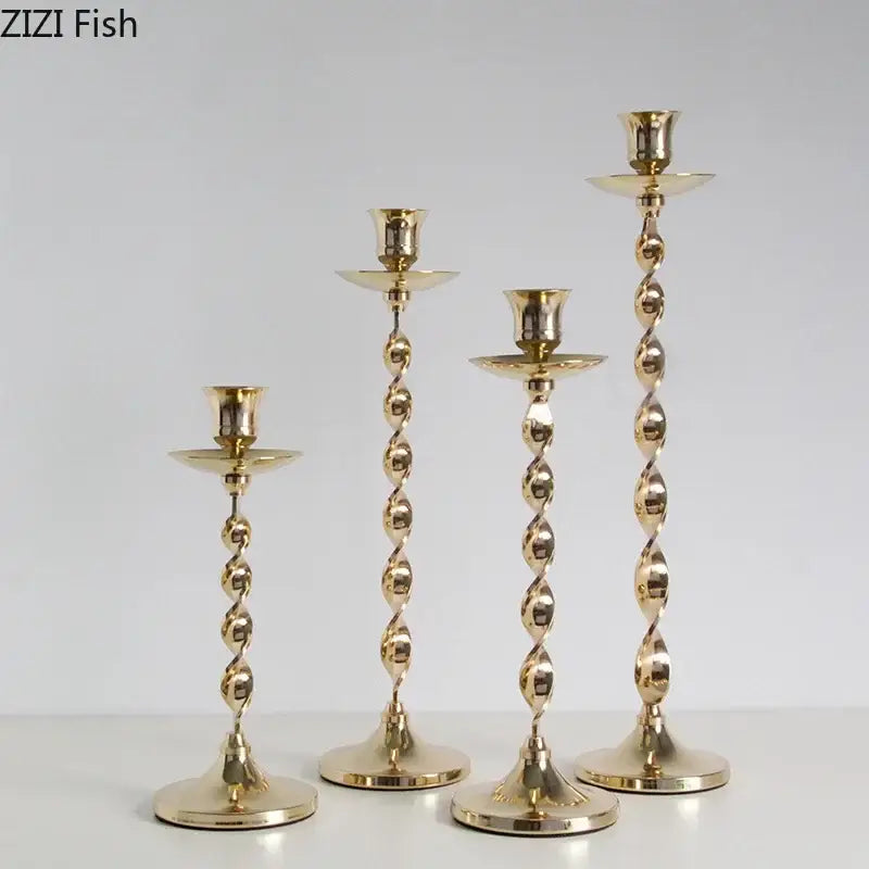 Set of 4 golden candlestick holders dining room twisted metal decor