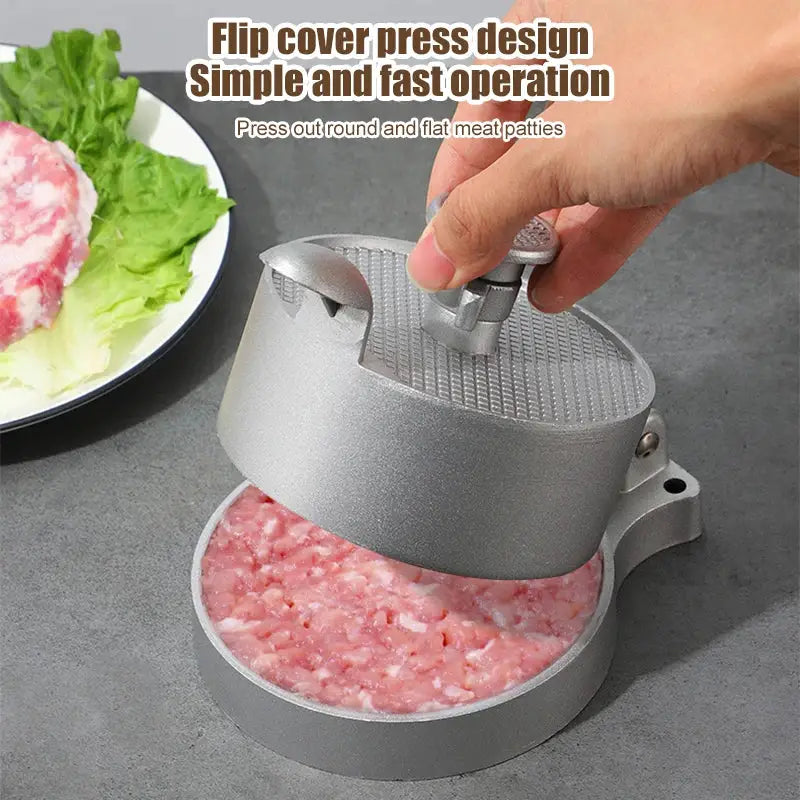 Silver aluminum meat press tool – kitchen hamburger press