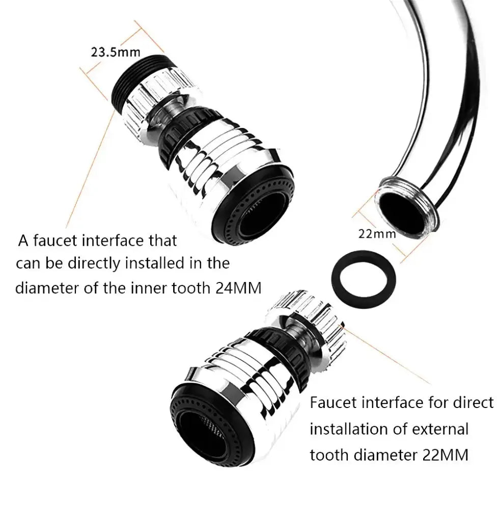Silver and black dual mode kitchen faucet aerator rotating nozzle