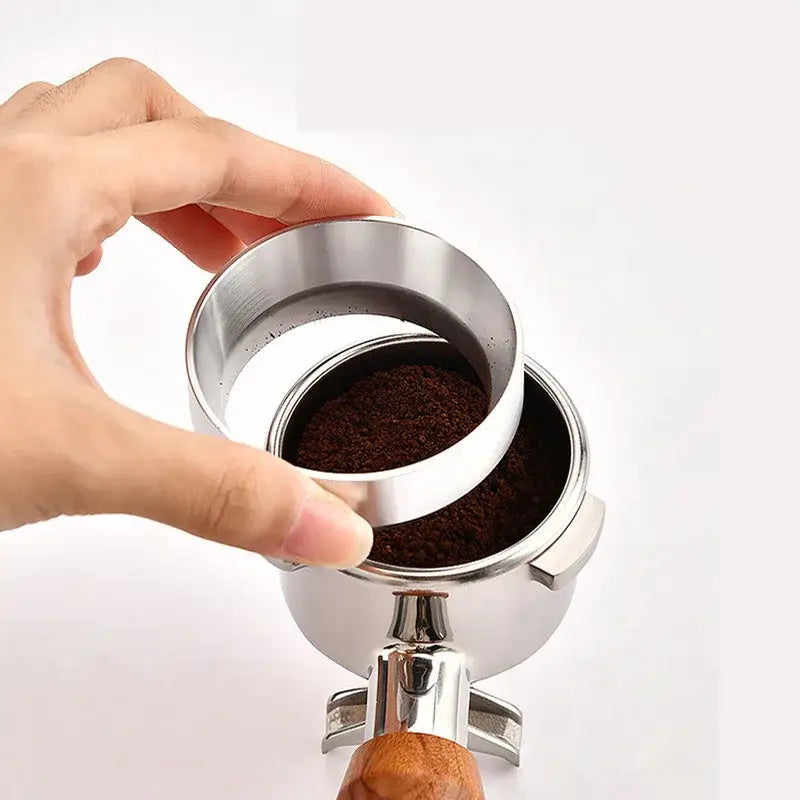 Silver and black espresso coffee filter adapter rings kitchen set