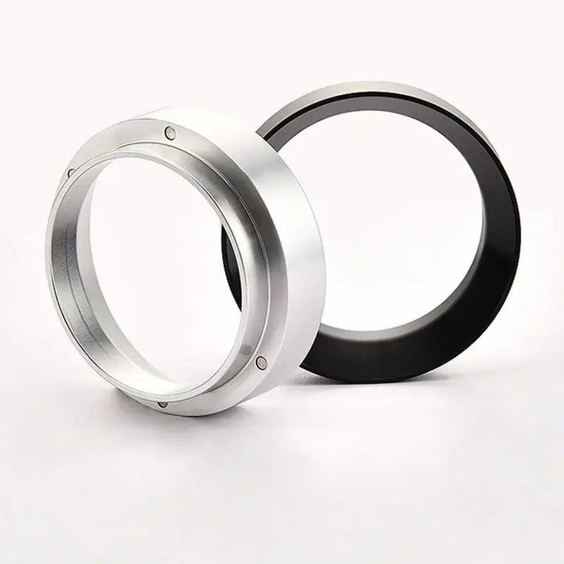 Silver and black espresso coffee filter adapter rings kitchen set