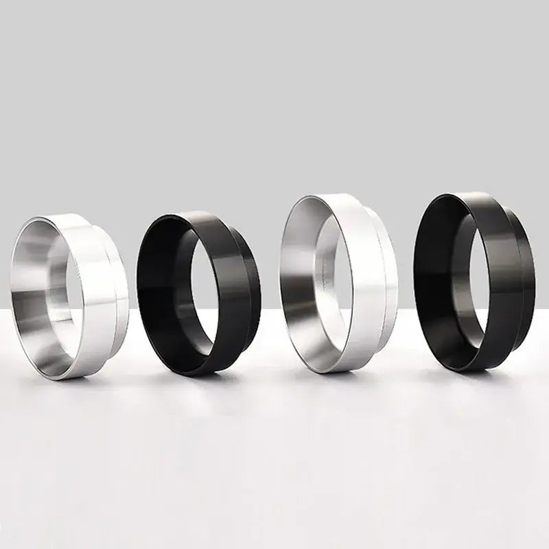 Silver and black espresso coffee filter adapter rings kitchen set