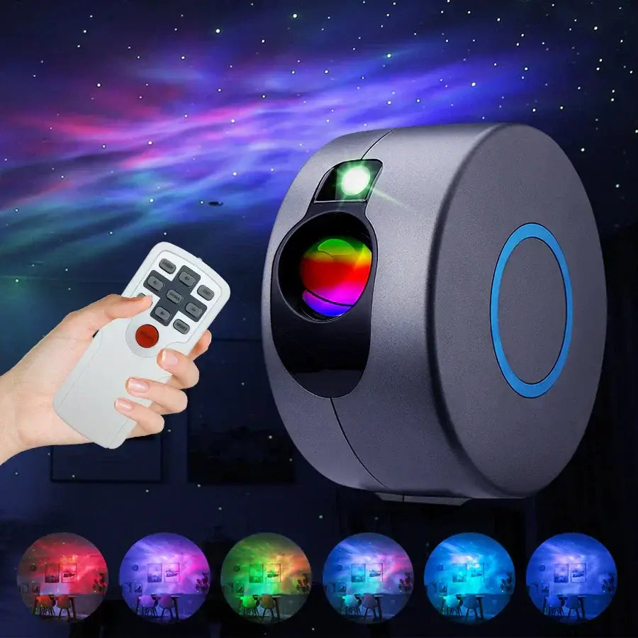 Silver and blue galaxy star projector night light for bedroom
