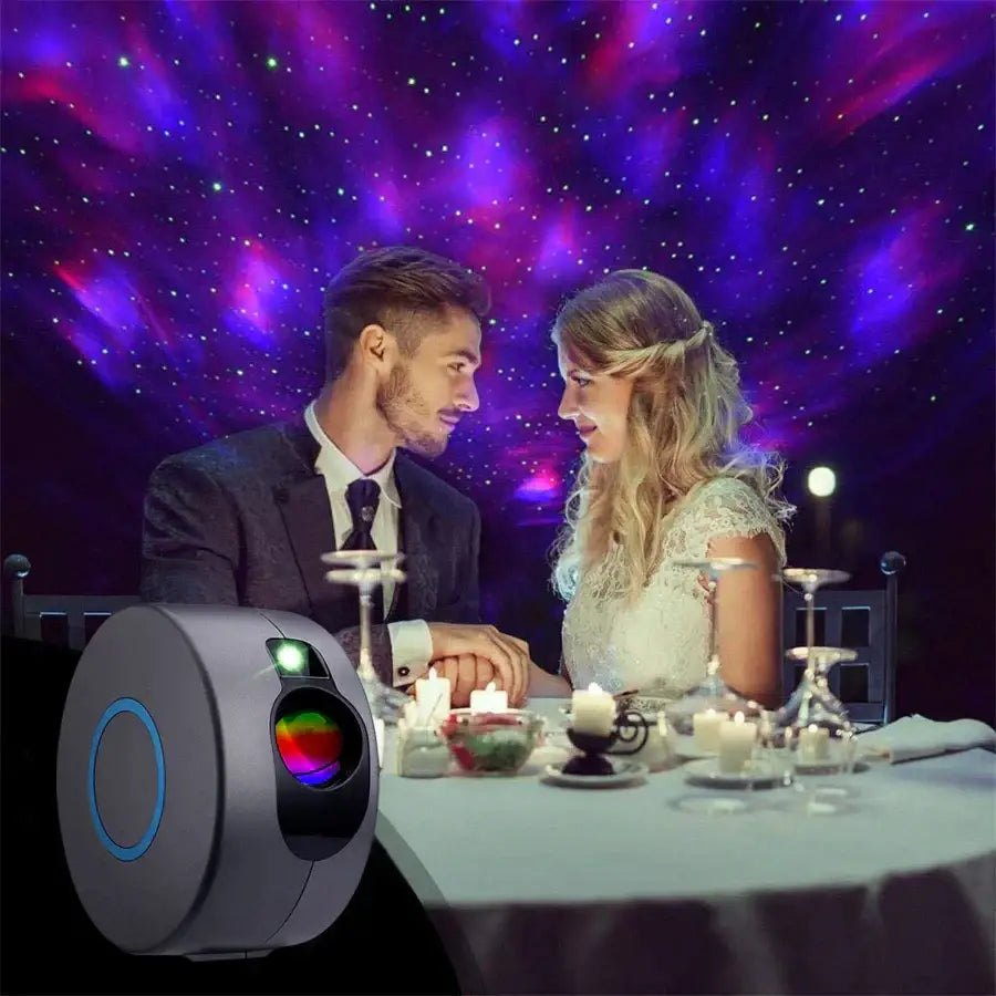 Silver and blue galaxy star projector night light for bedroom