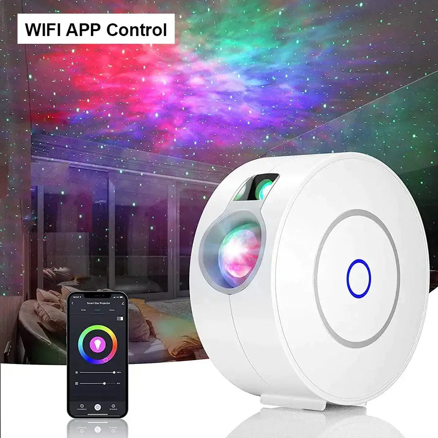 Silver and blue galaxy star projector night light for bedroom