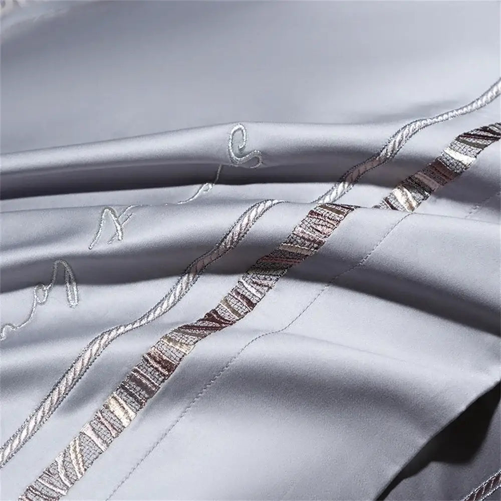 Silver cotton satin jacquard bedding set bedroom lucky day accent