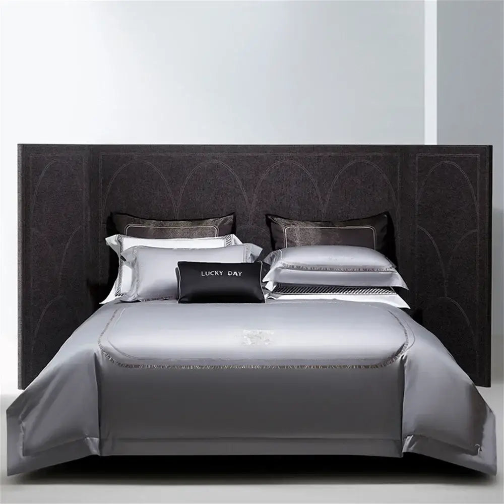 Silver cotton satin jacquard bedding set bedroom lucky day accent