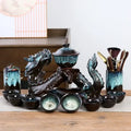 Silver dragon ceramic tea set dining room magnetic rotating teapot