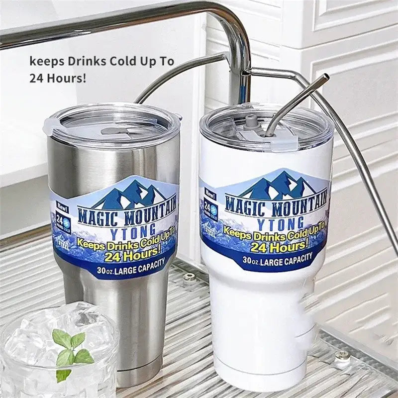 Silver & white decorbites freeze thermos insulated kitchen tumbler set