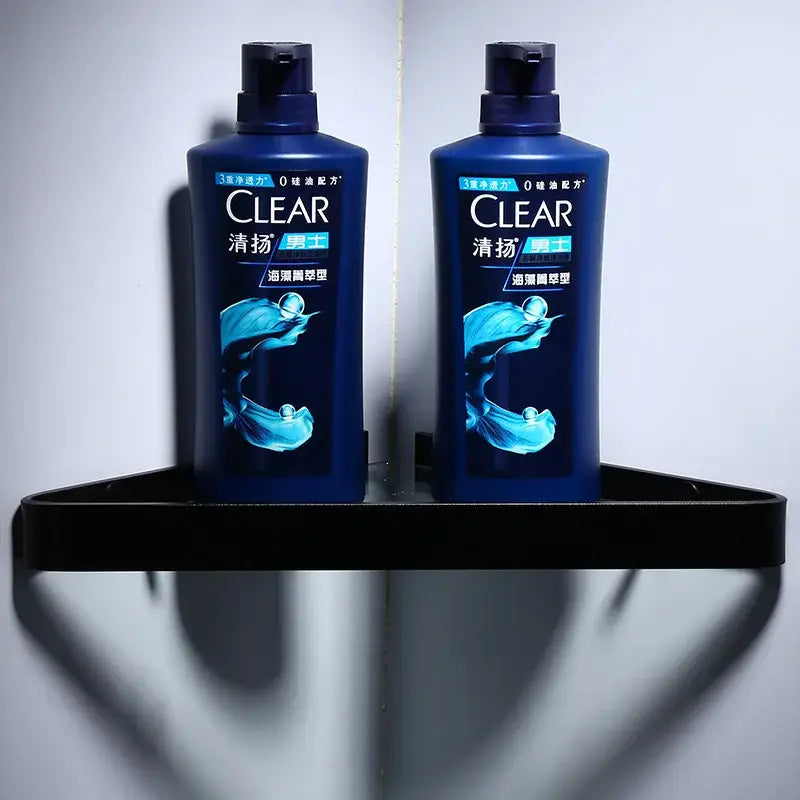 Sleek black aluminum glass shelf bathroom storage rack